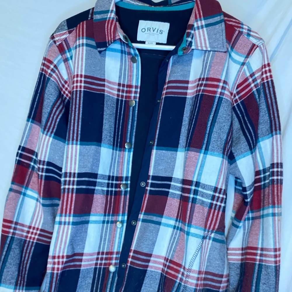 Orvis NWOT Multicolor Fleece Lined Flannel Plaid Shirt Shacket Chore Utility